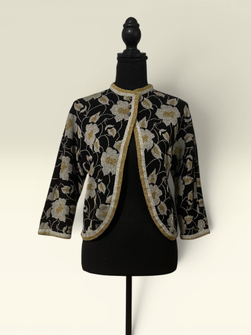 1950 Floral Lurex Button Front Cardigan